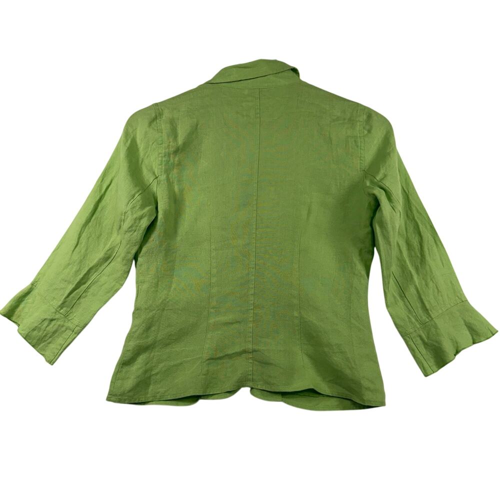 Talbots Women’s 2 Petite Irish Linen Blouse Green Ruffled Sleeves Button Up EUC - Picture 5 of 8